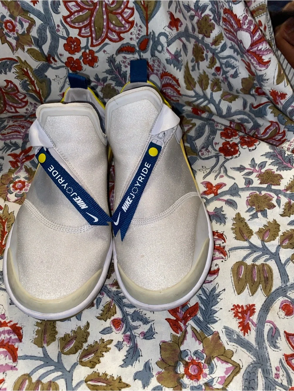 Nike White Slip-On Sneakers with Yellow and Navy Accents